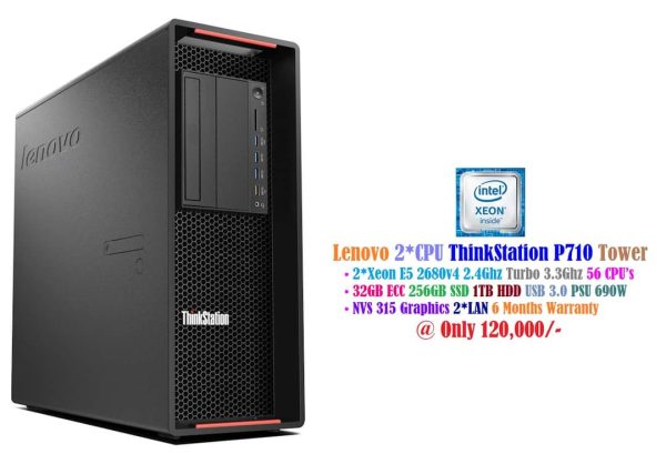 Lenovo Dual CPU ThinkStation P710 Workstation Tower 2*Xeon E5 2680v4 2.4Ghz 56 CPU’s 32GB ECC 256GB SSD 1TB HDD USB 3.0 PSU 690W