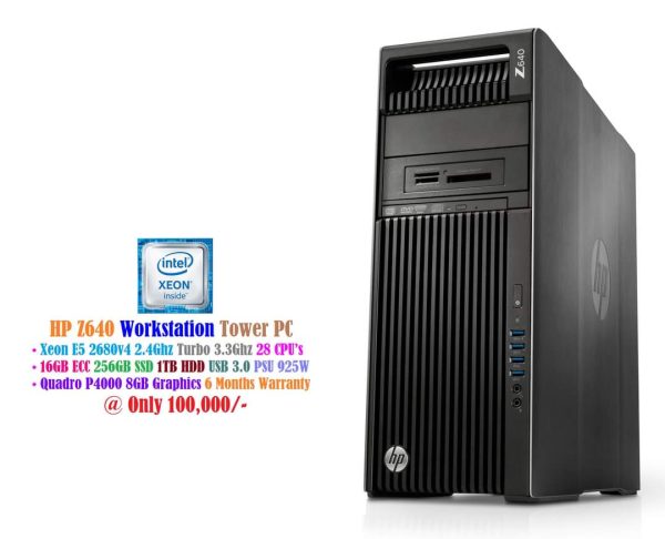 HP Z640 Workstation Tower Xeon E5 2680v4 2.4Ghz 28 CPU’s 16GB ECC 256GB SSD 1TB HDD Nvidia Quadro P4000 8GB Graphics