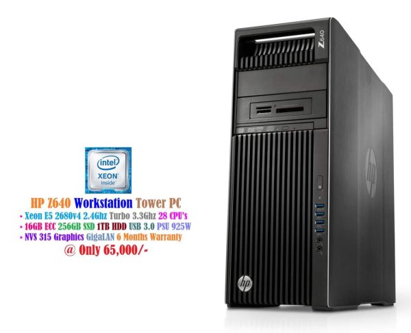 HP Z440 Workstation Tower PC Xeon E5 2680v4 2.4Ghz 28 CPU’s 24GB ECC 256GB SSD 1TB HDD PSU 700W Nvidia NVS 315 Graphics