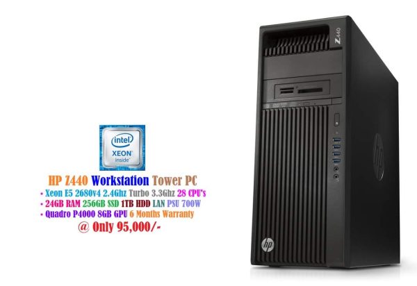 HP Z440 Workstation Tower PC Xeon E5 2680v4 2.4Ghz 28 CPU’s 24GB ECC 256GB SSD 1TB HDD PSU 700W Nvidia Quadro P4000 8GB Graphics