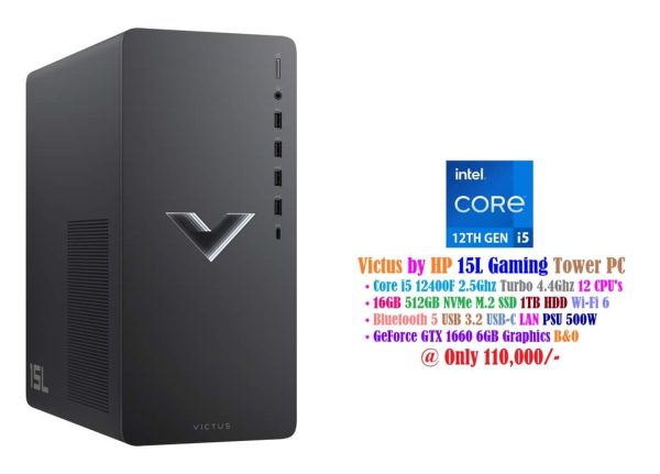 Victus by HP 15L Gaming Tower PC Core i5 12400F 2.5Ghz Turbo 4.4Ghz 12 CPU's 16GB 512GB NVMe M.2 SSD 1TB HDD PSU 500W GeForce GTX 1660 6GB Graphics