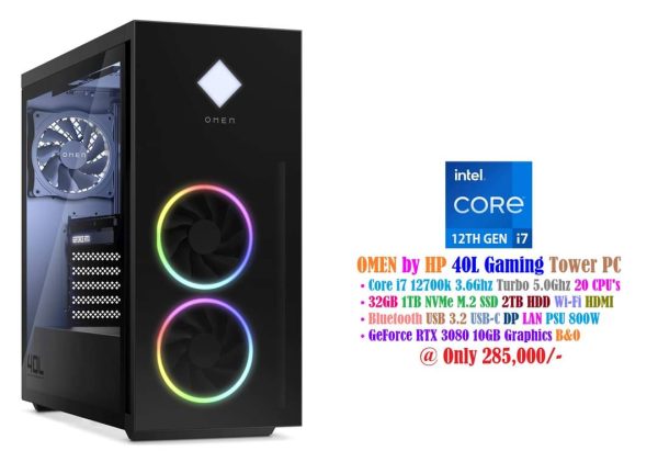 OMEN by HP 40L Gaming Tower PC Core i7 12700k 3.6Ghz Turbo 5.0Ghz 20 CPU's 32GB 1TB NVMe M.2 SSD 2TB HDD PSU 800W GeForce RTX 3080 10GB Graphics