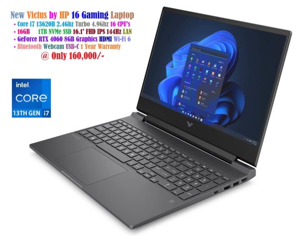 New Victus by HP 16 Gaming Laptop Core i7 13620H 2.4Ghz 16 CPU's 16GB 1TB NVMe SSD 16.1' IPS 144Hz FHD GeForce RTX 4060 8GB Graphics