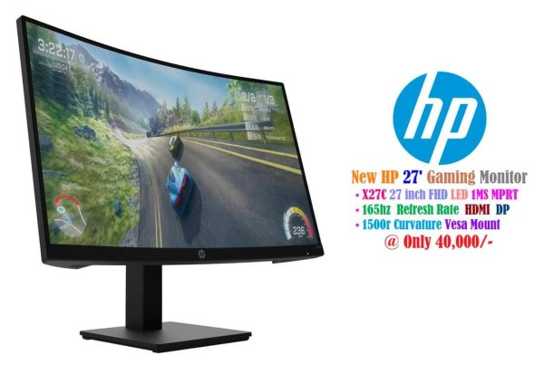 New HP 27' Curved Gaming Display Monitor X27C 27 inch FHD LED 1MS MPRT 165hz Refresh Rate HDMI DP 1500r Curvature Vesa Mount