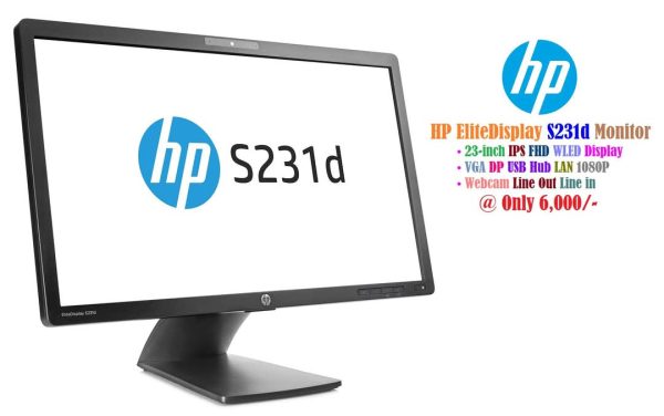 HP EliteDisplay S231d Monitor 23-inch IPS FHD WLED Display VGA DP USB Hub LAN 1080P Webcam Line Out Line in