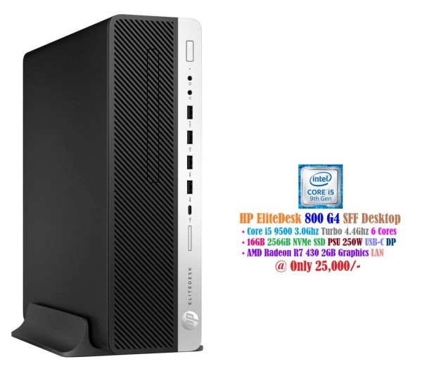 HP EliteDesk 800 G4 SFF Desktop Core i5 9500 3.0Ghz Turbo 4.4Ghz 6 Cores 16GB 256GB NVMe SSD PSU 250W Radeon R7 430 2GB Graphics