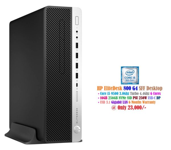 HP EliteDesk 800 G4 SFF Desktop Core i5 9500 3.0Ghz Turbo 4.4Ghz 6 Cores 16GB 256GB NVMe SSD PSU 250W USB-C USB 3.1 Gigabit LAN