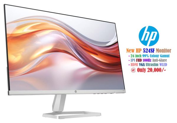 New HP 524sf Monitor 24 inch IPS FHD Color Gamut 99% sRGB 5ms GtG Refresh Rate 100Hz HDMI VGA Anti-Glare W-LED Ultraslim Display