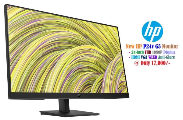 New HP P24v G5 Monitor 24 inch FHD 1080P HDMI VGA Anti-Glare W-LED Edge to Edge Easy Tilt Display