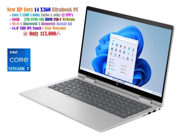 New HP Envy 14 X360 Ultrabook Laptop Core 7 150U 1.8Ghz Turbo 5.4Ghz 12 CPU’s 16GB 2TB NVMe SSD 14.0′ FHD IPS Touch