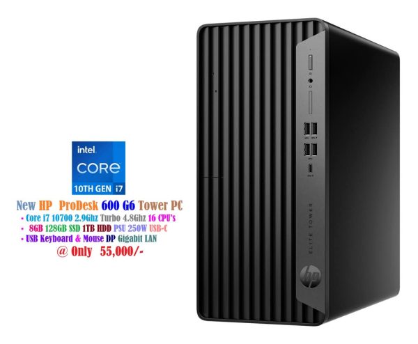 New HP ProDesk 600 G6 Gaming Tower Core i7 10700 2.9Ghz 16 CPU's 8GB 128GB SSD 1TB HDD PSU 250W Intel UHD 630 Graphics