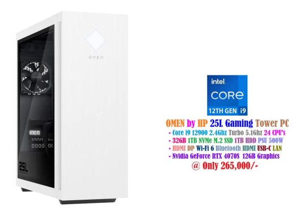 OMEN by HP 25L Gaming Tower PC Core i9 12900 2.4Ghz 24 CPU's 32GB 1TB NVMe SSD 1TB HDD PSU 500W Nvidia GeForce RTX 4070 Super 12GB Graphics