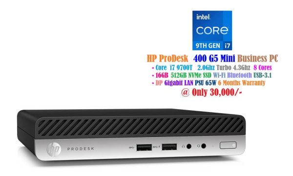 HP ProDesk 400 G5 Mini PC Core i7 9700T 2.0Ghz 8 Cores 16GB 512GB NVMe M.2 SSD Wi-Fi Bluetooth Gigabit LAN Intel UHD 630 Graphics