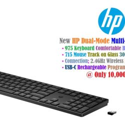 New HP Dual-Mode Multi-Device Combo 975 Keyboard Backlit Quiet Keys 715 Mouse 3000 DPi 7 Buttons Wireless Bluetooth USB-C Rechargeable