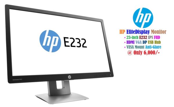 HP EliteDisplay E232 Monitor 23-inch IPS FHD 1080P WLED Display HDMI VGA DisplayPort VESA Mount USB Hub Basic & Professional Use