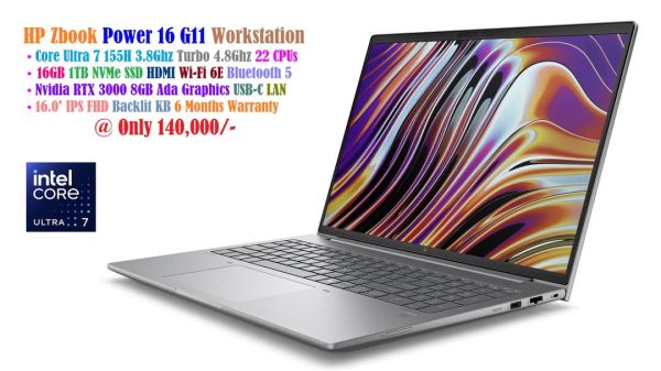 HP Zbook Power 16 G11 Workstation Laptop Core Ultra 7 155H 3.8Ghz 22 CPUs 16GB 1TB NVMe SSD 16.0' IPS FHD Nvidia RTX 3000 8GB Ada Graphics