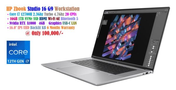 HP Zbook Studio 16 G9 Workstation Laptop Core i7 12700H 2.3Ghz 20 CPUs 16GB 1TB NVMe SSD 16.0' IPS UHD Nvidia RTX A1000 4GB Graphics