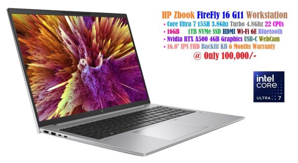 HP Zbook FireFly 16 G11 Workstation Laptop Core Ultra 7 155H 3.8Ghz 22 CPUs 16GB 1TB NVMe SSD 16.0' IPS FHD Nvidia RTX A500 4GB Graphics