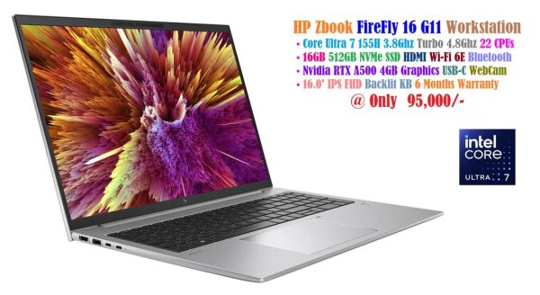 HP Zbook FireFly 16 G11 Workstation Laptop Core Ultra 7 155H 3.8Ghz 22 CPUs 16GB 512GB NVMe SSD 16.0' IPS FHD Nvidia RTX A500 4GB Graphics