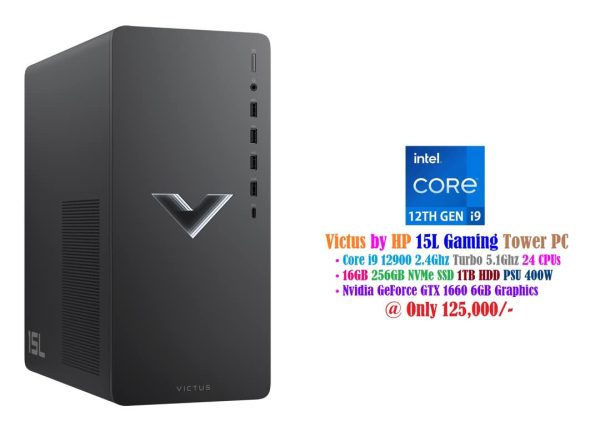 Victus by HP 15L Tower Gaming Tower PC Core i9 12900 2.4Ghz 16 CPU's 16GB 256GB NVMe SSD 1TB HDD PSU 400W Nvidia GeForce GTX 1660 6GB Graphics