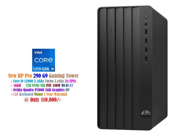 New HP Pro Tower 290 G9 Gaming Desktop Core i9 12900 2.4Ghz 24 CPUs 16GB 1TB NVMe SSD PSU 180W Nvidia Quadro P2000 5GB Graphics