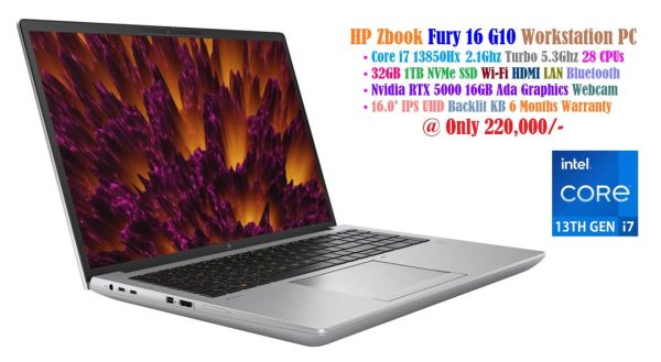 HP Zbook Fury 16 G10 Workstation Laptop Core i7 13800Hx 2.1Ghz 28 CPUs 32GB 1TB NVMe SSD 16.0' IPS UHD 2160P Nvidia RTX 5000 16GB Ada Graphics