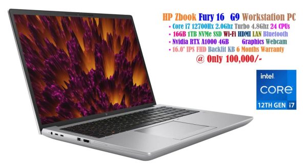 HP Zbook Fury 16 G9 Workstation Laptop Core i7 12800Hx 2.0Ghz 24 CPUs 16GB 1TB NVMe SSD 16.0' IPS FHD 1200P Nvidia RTX A1000 4GB Graphics