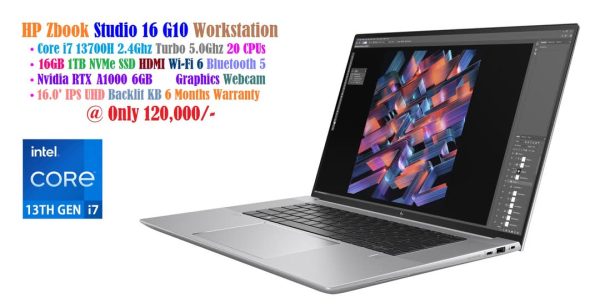 HP Zbook Studio 16 G10 Workstation Laptop Core i7 13700H 2.4Ghz 20 CPUs 16GB 1TB NVMe SSD 16.0' IPS UHD 2160P Nvidia RTX A1000 6GB Graphics