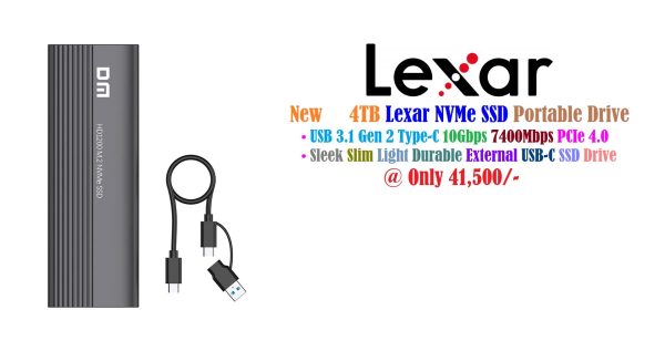 New Lexar 4TB NM790 Portable Drive M.2 NVMe PCIe Gen 4×4 SSD 2280 Upto 7,400Mbps Sleek Slim Light Durable External USB-C SSD