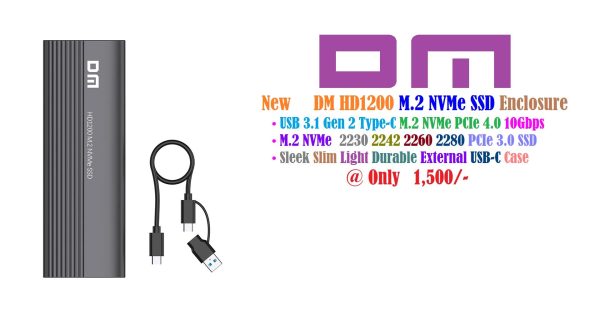 New DM HD1200 M.2 NVMe SSD Portable USB-C SSD Enclosure USB 3.1 Gen 2 Type-C 10Gbps  M.2 NVMe PCIe SSD 2230 2242 2260 2280