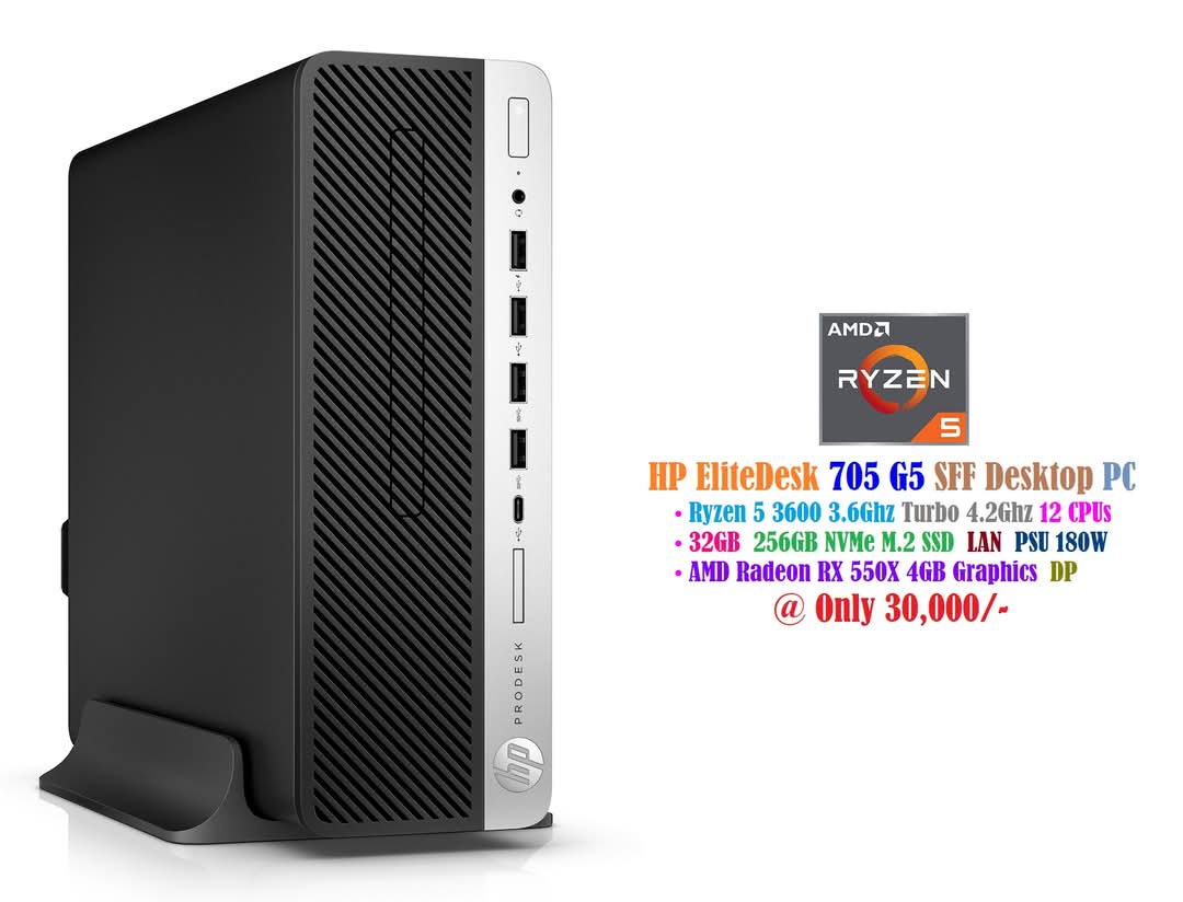 HP EliteDesk 705 G5 SFF Desktop Ryzen 5 3600 3.6Ghz 12 CPUs 32GB
